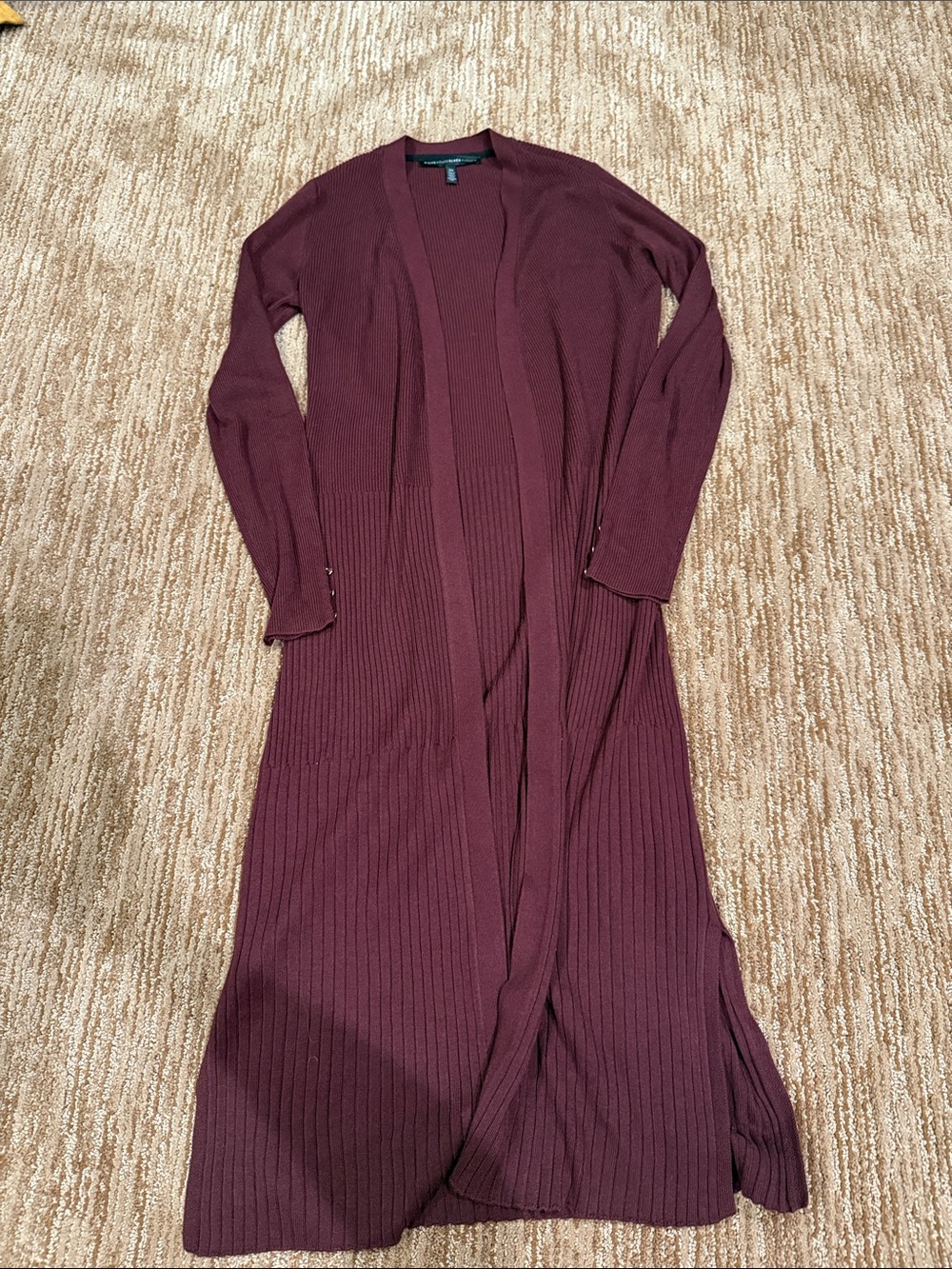 White House Black Market Longline Ribbed Cardigan - Burgundy